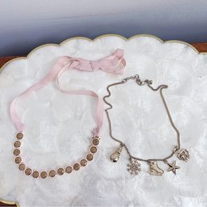 Crewcuts Gold Tone Charm Necklace Pink & Gold tone Glitter Ribbon Necklace